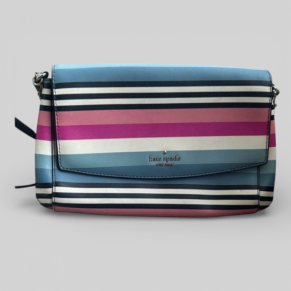 Kate Spade Laurel Way Greer Sunrise Multi color striped crossbody bag chain